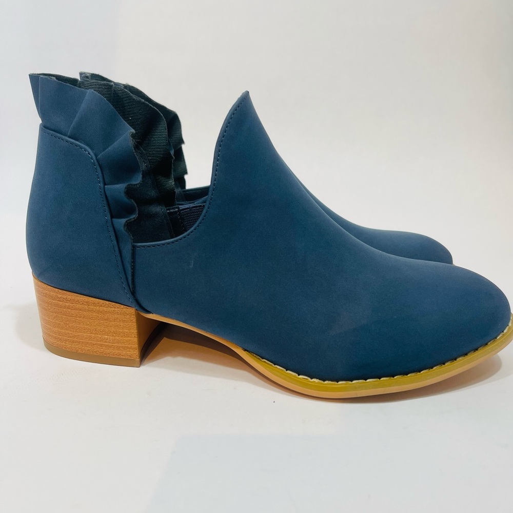 Traveltopp Women's Fashion Cutout Ankle Boots Ankle Chunky Heel Low Fold Ruffle